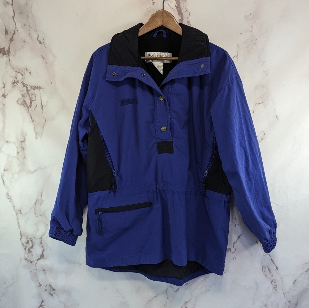 Columbia Jacket Womens Large Vtg 90s Blue Quarter Snap Windbreaker Ski Shell